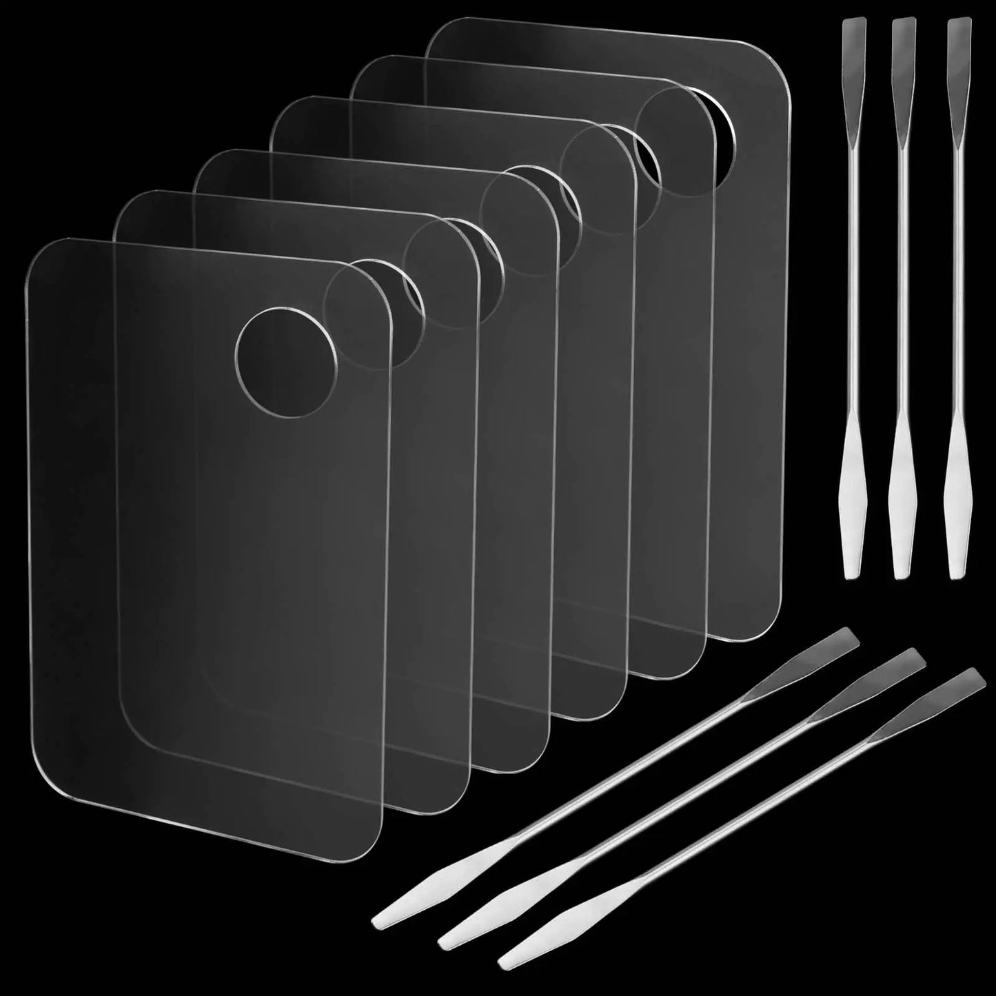 JAPCHET 6 PCS Acrylic Makeup Palette Clear Makeup Palette Mixer with Spatula Makeup Palette Mixer Tray for Painting Makeup and Art Craft