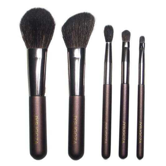 Professional makeup brush set 5-Piece Makeup Brush Set Foundation Brush with Travel Makeup Bag(Coffee color)